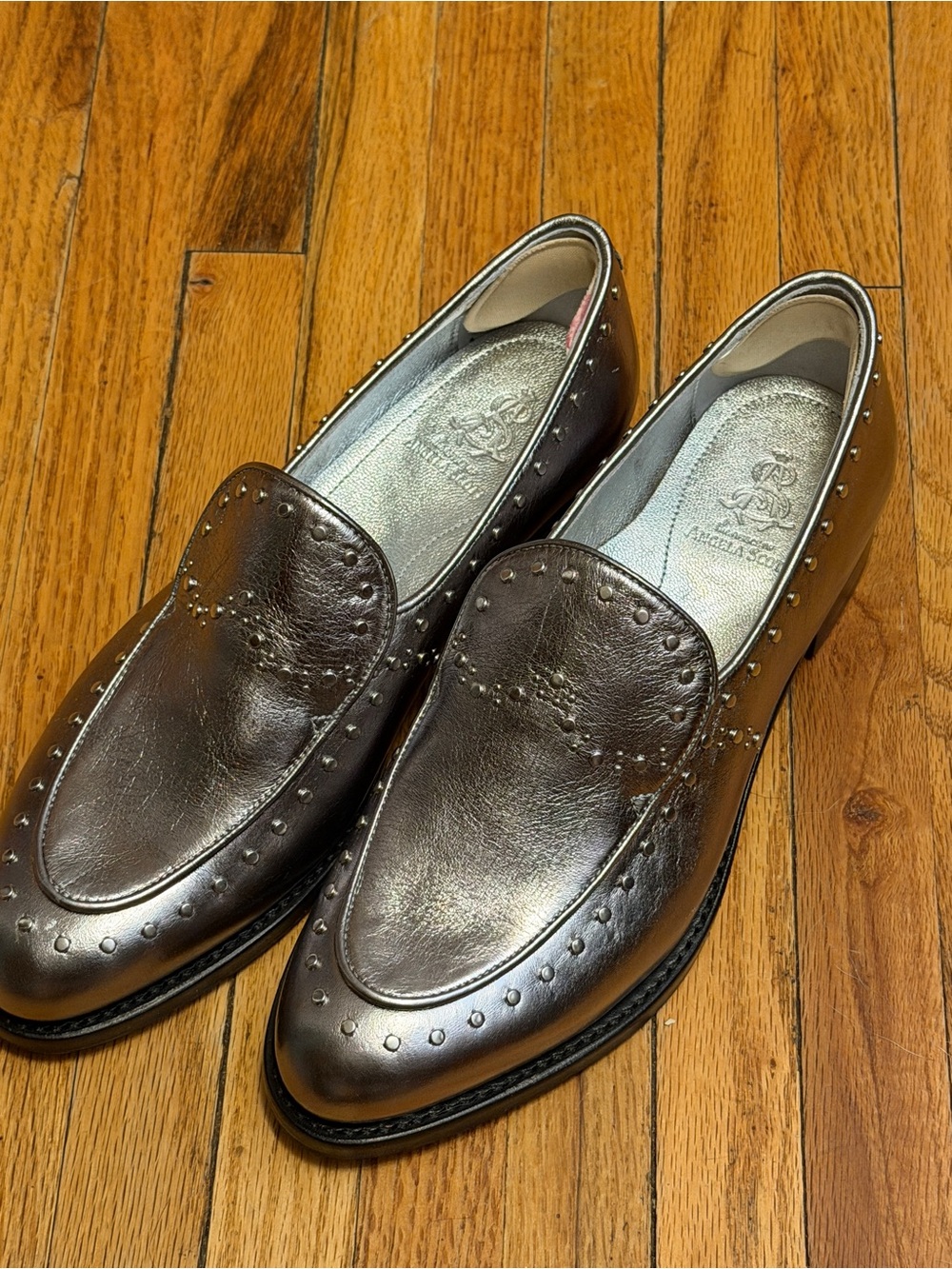 Office of Angela Scott Miss Cecilia Leather Studded Loafers - NEVER WORN